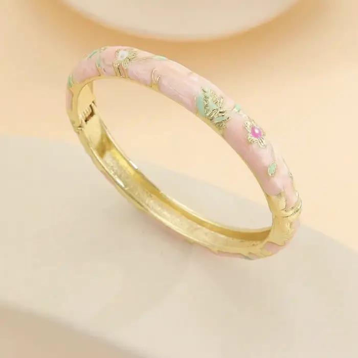 Bracelets Cloisonné, Bracelets Vintage à Fleurs en Émail Vert/Rouge/Violet/Bleu/Rose/Jaune, Cadeau d