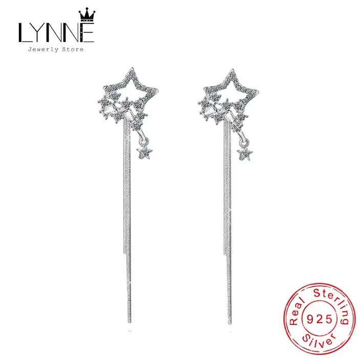 Boucles d'oreilles bohèmes longues avec pompon en Zircon pour femmes, en argent Sterling 925, étoile