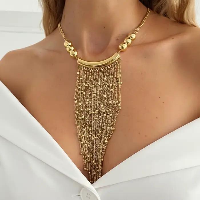 Collier ras du cou en maille tressée à pampilles superposées, bijoux minimalistes chics pour femmes