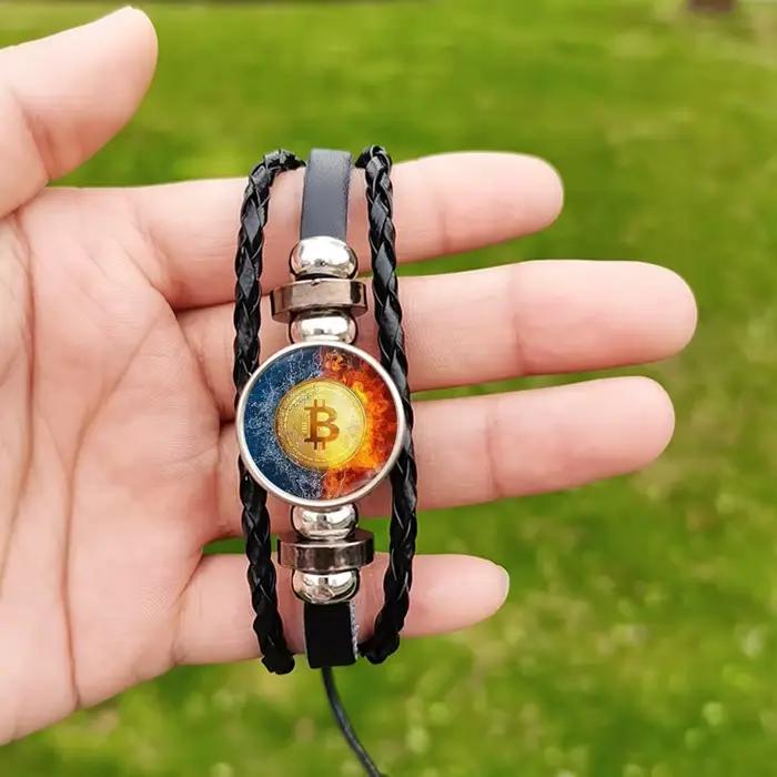 Bracelet en cuir multicouche, breloque, pièce de monnaie, Photo en verre, fait à la main, bijoux cad