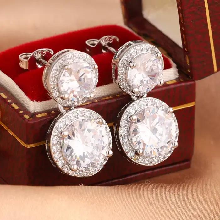 Boucles d'oreilles à tige rondes éblouissantes pour femmes, en argent S925, accessoires élégants à p