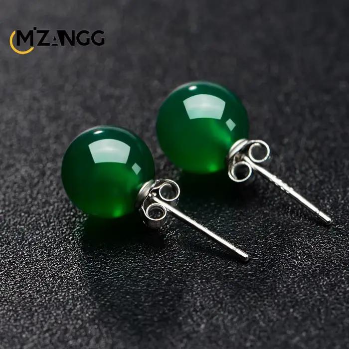 Boucles d'oreilles longues en argent S925 naturel incrusté de calcédoine, perles rondes, clou d'orei
