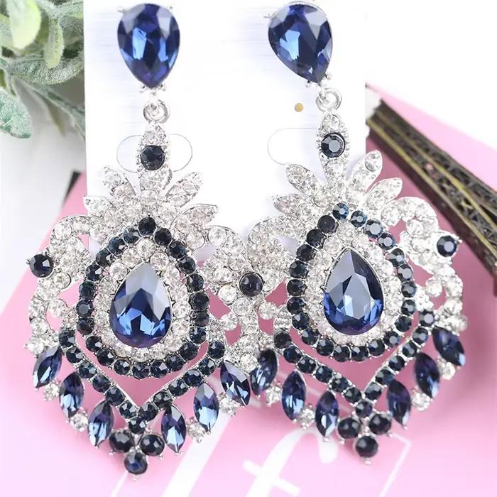 Boucles d'oreilles en cristal de luxe pour femmes, boucles d'oreilles rétro, bijoux à la mode, nouve