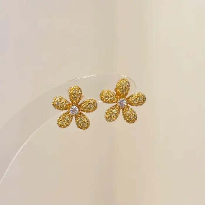 Boucles d'oreilles de luxe pour femmes, série de fleurs colorées, incrustées de diamants, uniques et