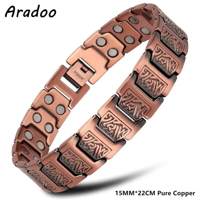 ARADOO Bracelet en cuivre pour hommes, 100% cuivre pur, bracelet à maillons magnétiques, bijoux, cad