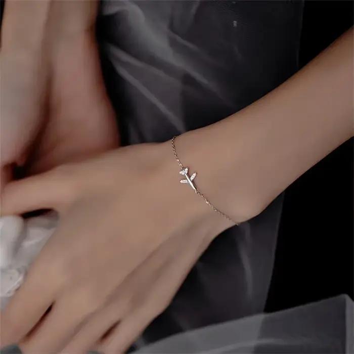 Bracelet d'avion Simple et brillant, polyvalent, à la mode, en alliage plaqué argent, accessoire de 