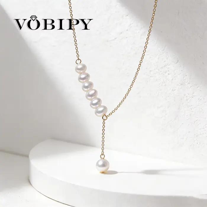 VOBIPY Collier en forme de Y en perles d'eau douce naturelles pour femmes, bijoux élégants classique