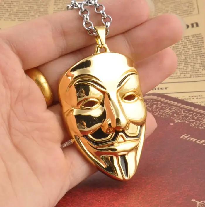 Vendetta – collier à pendentif en V doré pour hommes et femmes, bijou à la mode avec masque facial