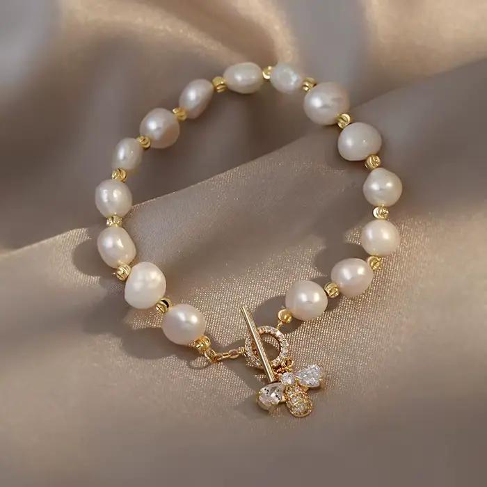 Nouveauté 2026 – Bracelet élégant en zircon et perles, style rétro et luxueux, pour femme – Bijou te