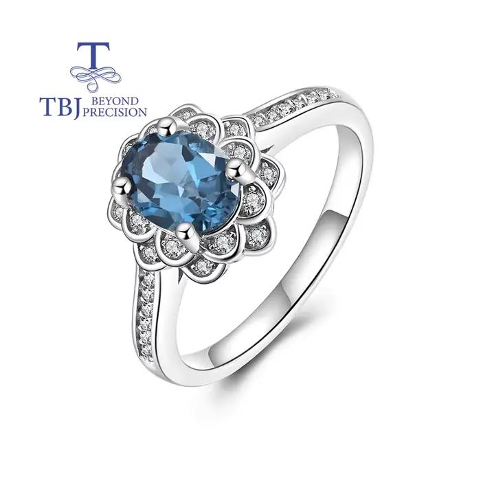 Bague ovale en topaze bleue naturelle de londres, design classique, bijoux fins en argent Sterling 9