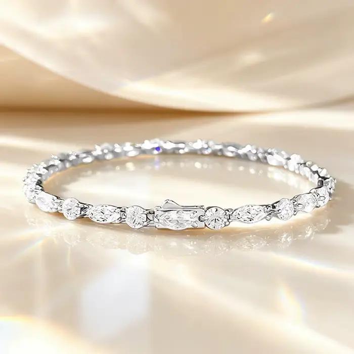 Vinregem – Bracelets ronds en argent sterling 925 avec saphir de laboratoire et tourmaline Paraiba, 