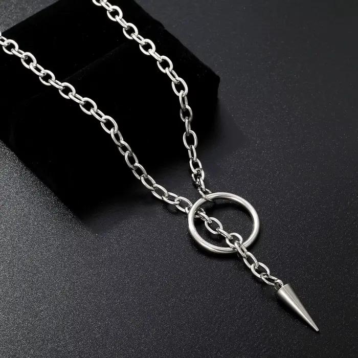 Collier personnalisé haut de gamme en acier couleur argent avec pendentif rivet, ajustable, style ch