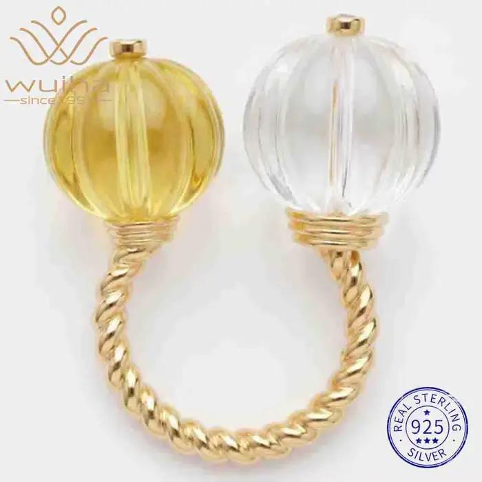 WUIHA – bague réglable Vintage en argent Sterling 100% 925, cristal de citrine naturelle, pierres pr