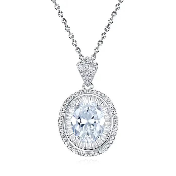 Nouveau pendentif ovale 8x10mm en émeraude pour femme, collier en argent S925 entièrement serti de d