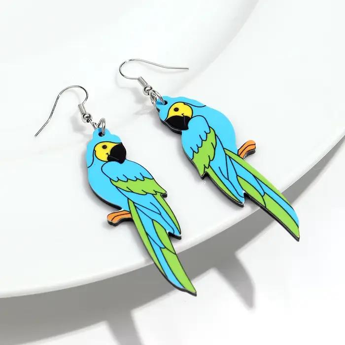 Boucles d'oreilles en acrylique 3D coloré pour femmes, grand perroquet, tendance, oiseaux mignons, i