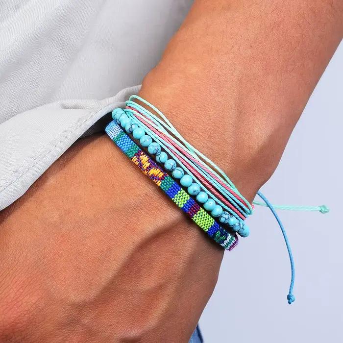 3 pièces Bracelet bohème Bracelet réglable surf Bracelet d'amitié fait à la main chaîne océan plage 