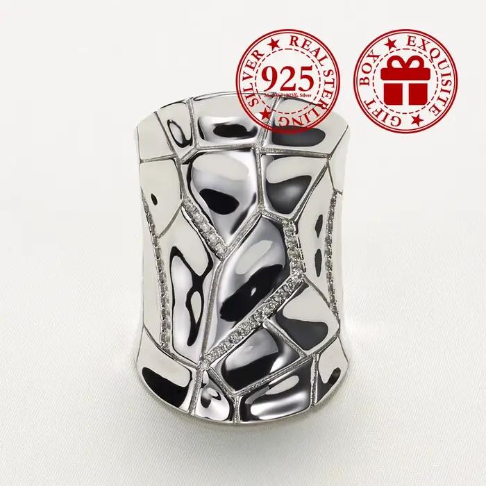 Bague rétro en argent uni pour femmes, méthode traditionnelle, bague géométrique irrégulière en arge
