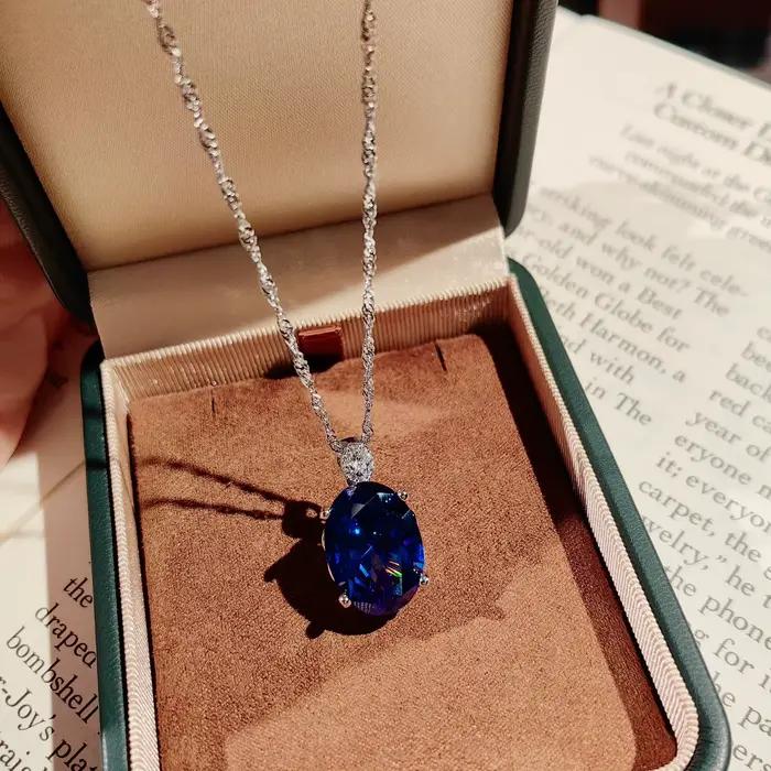Ensemble haut de gamme en argent sterling 925 bleu royal, pendentif luxueux entièrement serti de dia