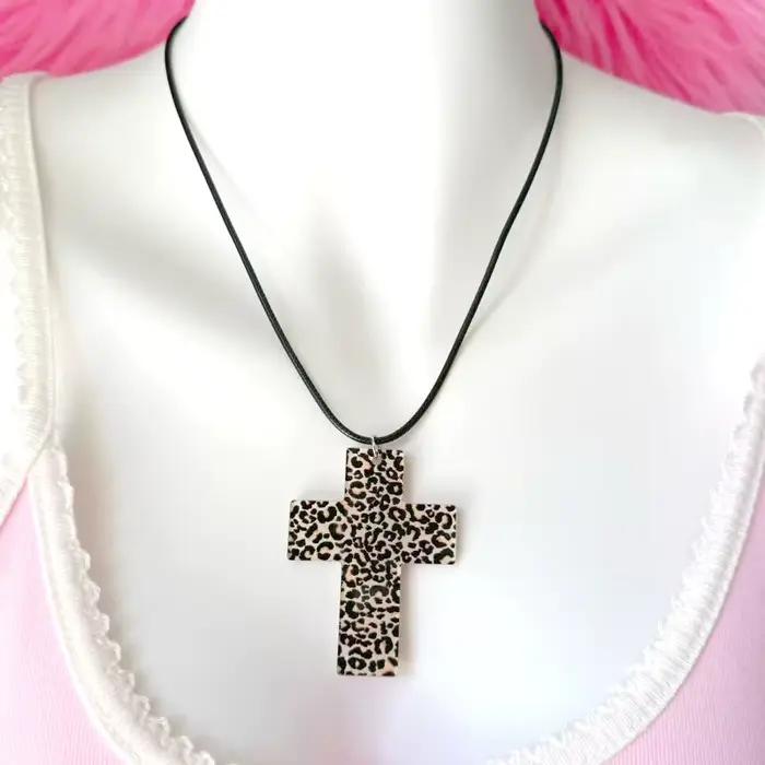 Y2K – bijoux en acrylique imprimé léopard, croix imprimée zèbre pour femmes, Cool Kawaii, mignon, mo