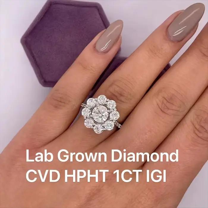 Bague de fiançailles en or blanc 10K, taille ronde, DEF VS-VVS, diamant cultivé en laboratoire, 0.7 