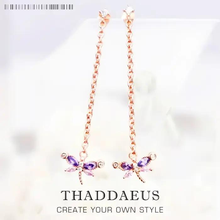 Libellule avec pierres boucles d'oreilles en or Rose, bijoux fins européens pour femmes, tout nouvea