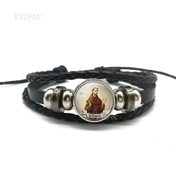Saint-Bracelet en cuir noir pour homme et femme, Saint-valentin, bijou religieux, donne de l'amour à