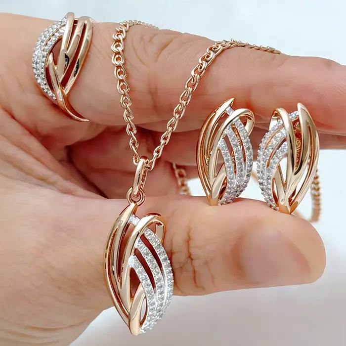 Kinel – Ensemble de bijoux fins uniques et brillants en zircon naturel, bague, boucles d'oreilles et