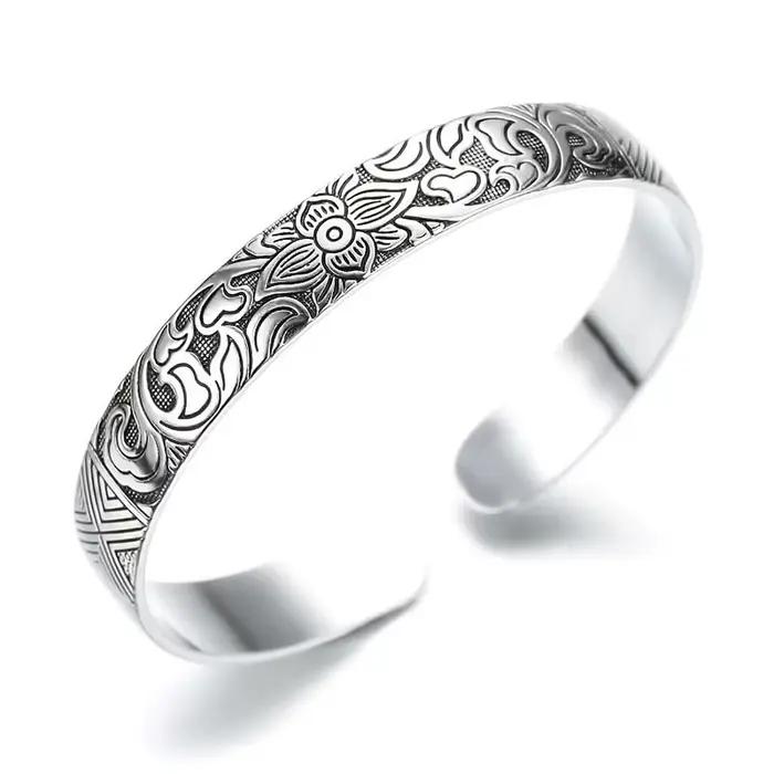 XIYANIKE nouvelle mode couleur argent manchette Bracelet charme femmes Vintage fleur de Lotus fête r