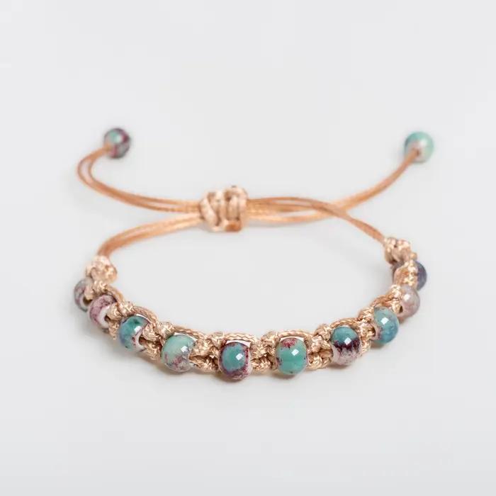 Bracelet en cordon doré avec perles en céramique Guifei, fait à la main, cordon ciré réglable, bijou