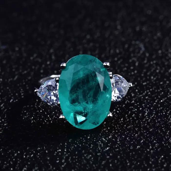 Bague de luxe en tourmaline Paraiba de forme géométrique pour femme, version argent micro-sertie de 
