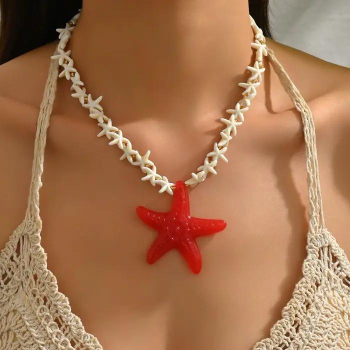 Collier de perles bohème, pendentif en coquillage d'étoile de mer, bijoux épais pour femmes, cadeau 