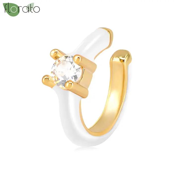 Boucles d'oreilles clip non percées en or 18 carats pour femmes et hommes, émail coloré, faux cartil