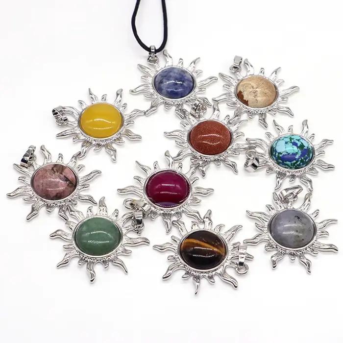 Pendentif Soleil en Alliage d'Argent Plaqué avec Pierre Naturelle de Quartz, Accessoires de Fabricat