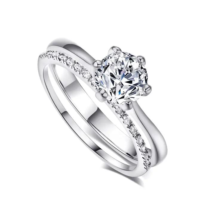 Ensemble d'anneaux de mariage assortis pour femmes, bagues de fiançailles, accessoires en pierre de 