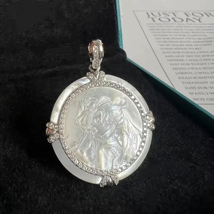 Pendentif vintage Sailor Moon gravé en nacre, collier en cuivre plaqué or 18 carats avec zircon, bij