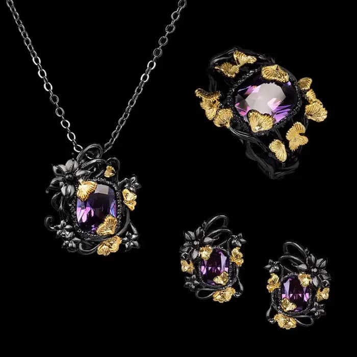 Ensemble de bijoux trois pièces Creative Flower pour femme, bague, collier, boucles d'oreilles, viol