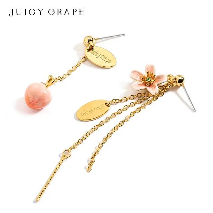 JUICY GRAPE – boucles d'oreilles en argent Sterling S925 pour femmes, bijoux fins de fête en émail, fleur de pêche délicate et de pêche à l'eau