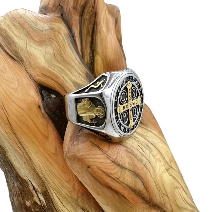 Crux Sancti Patris benoît Cspb croix hommes anneaux en acier inoxydable 316L Punk bijoux taille 7-13