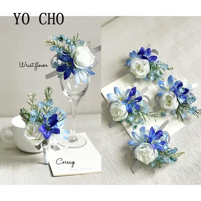 Balance CHO-Bracelet Corsage de Poignet Rose Bleu Royal, Broche Fleurs à Main, Patients de ix, Décor de Bal de Mariage, Accessoires de Photographie, Boutonnière