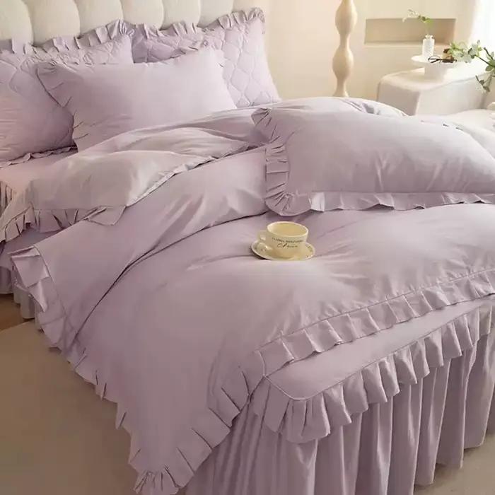 Ensemble de quatre jupes de lit entièrement en coton, couleur unie, housse de couette Simple en dentelle, applicable universelle dans toutes les saisons, antibactérien