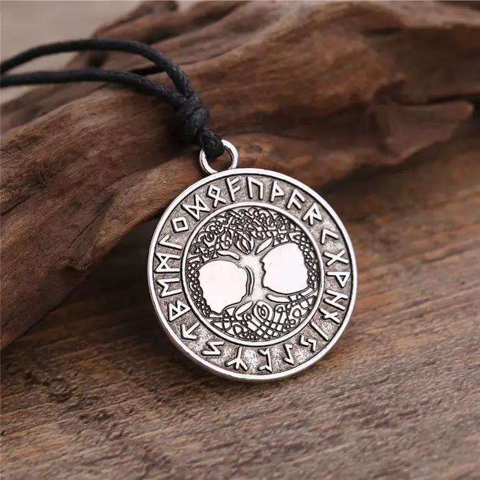 Teamer–collier homme collier rond Wicca pour hommes, pendentif de sceau, cordon de cire, chaîne à maillons, style nordique Viking, Runes, arbre de vie, bijoux cadeaux bijoux homme