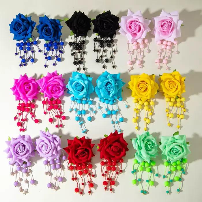 Boucles d'oreilles colorées fleur rose 3D