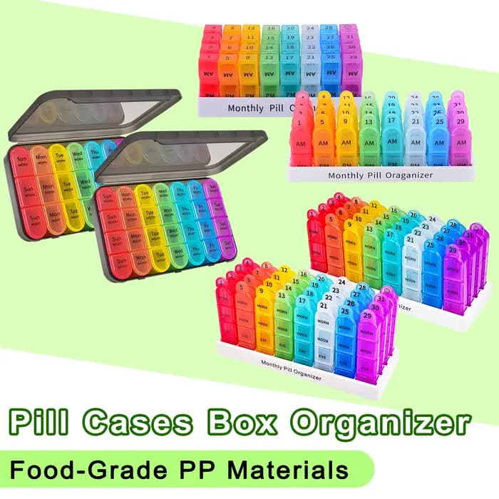 Boîte à pilules hebdomadaire/mensuelle, organiseur de pilules portable de voyage, grande capacité, pour vitamines, médicaments, compléments alimentaires, matériaux PP de qualité alimentaire