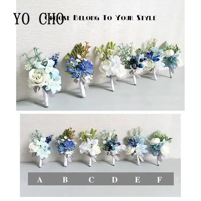 Balance CHO-Bracelet Corsage de Poignet Rose Bleu Royal, Broche Fleurs à Main, Patients de ix, Décor de Bal de Mariage, Accessoires de Photographie, Boutonnière