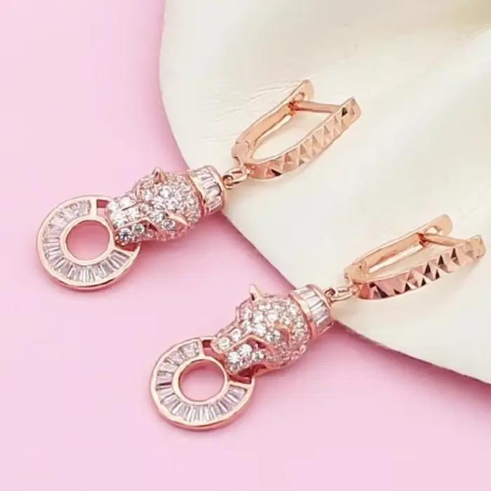 Boucles d'oreilles léopard absorbe ouissantes en or violet pour femmes, plaqué or rose 14 carats, boucles d'oreilles pendantes inhabituelles, bijoux de banquet, fête, mode, 585