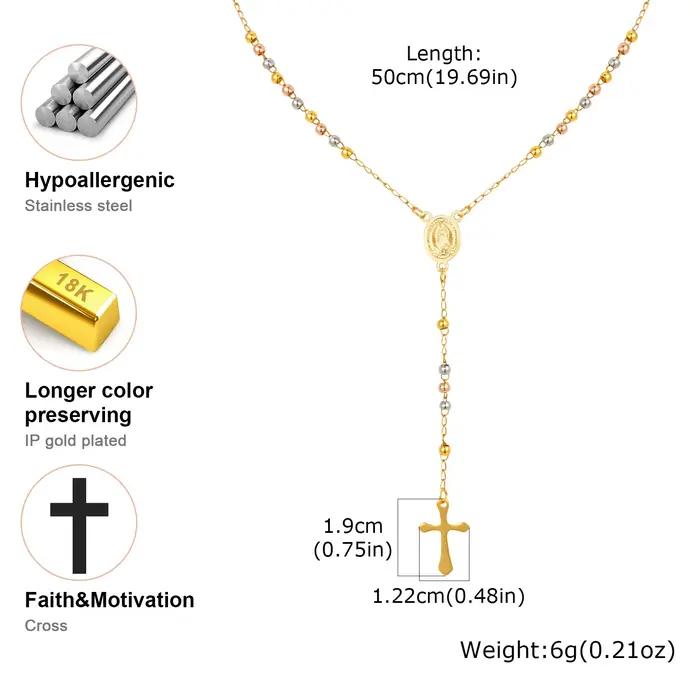 Vnox – collier chapelet Long, accessoires en acier inoxydable, barre ovale de la vierge marie avec pendentif croix, bijoux à la mode