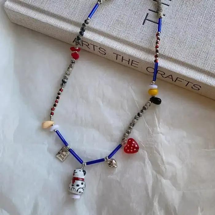 Collier avec pendentif en forme de chiot dalmatien perlé noir et blanc, mignon, personnalisé, pour femmes et filles, joli cadeau à la mode, 2025