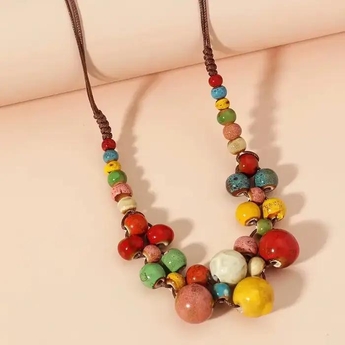Collier en céramique coloré fait à la main, multicouche réglable, style Boho bohème, ras du cou, Style ethnique, bijoux perlés, Design de Niche