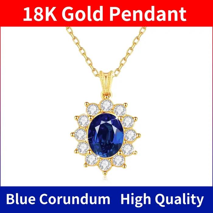 Szjinao – collier saphir bleu en or 18 carats pour femmes, pendentif princesse Kate, bijoux en or K, timbre AU750, cadeau de mariage, tendance