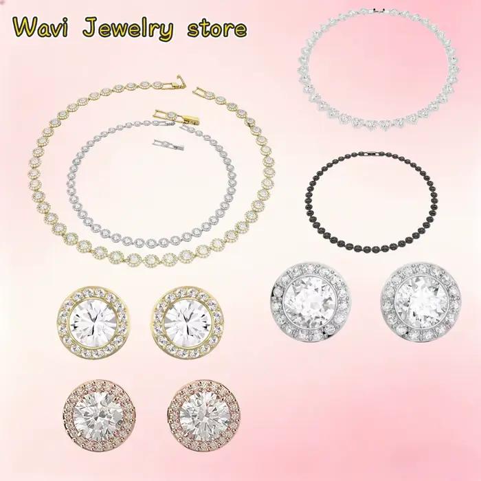 Nouvel ensemble de bijoux en zircon rond très vendu, ensemble de bijoux personnalisé classique, polyvalent et romantique, idéal pour un cadeau